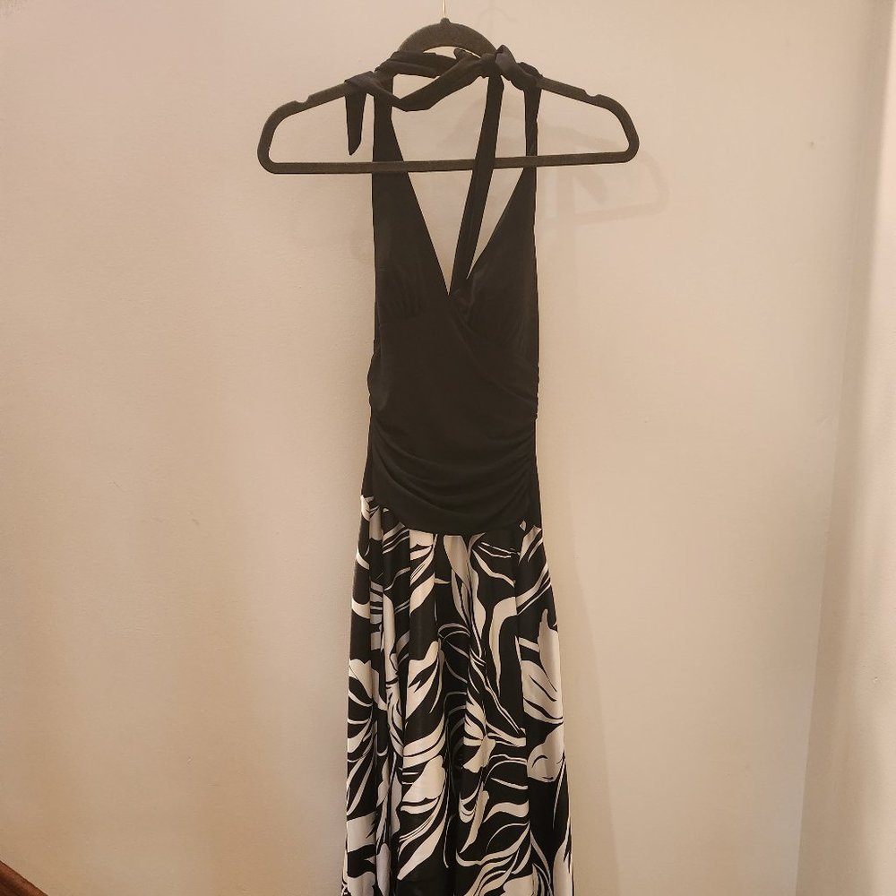 Halter Dress with Asymmetrical Satin Bottom